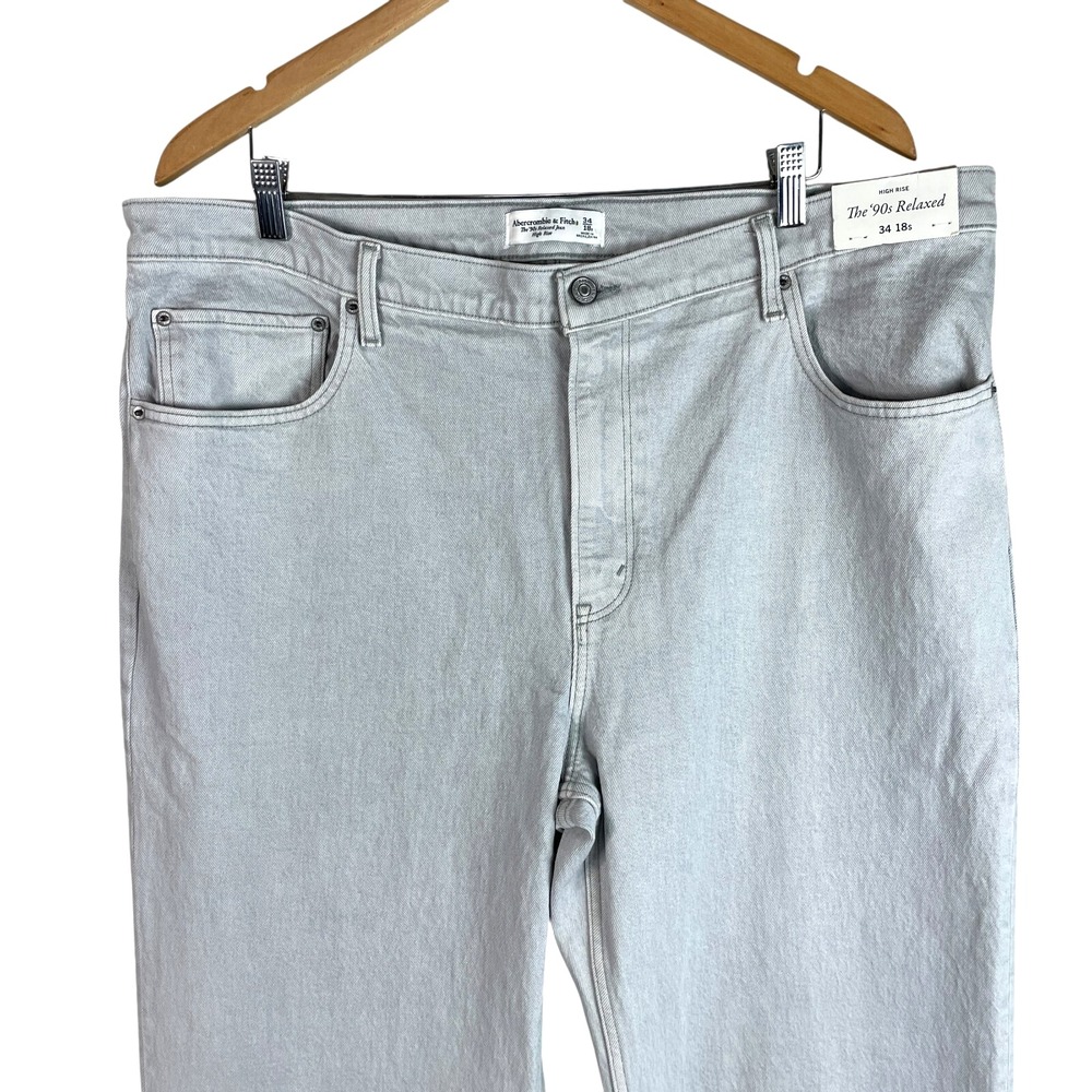 NEW Abercrombie & Fitch The 90s Relaxed Jean Womens 34 / 18s Gray Denim‎ Stretch